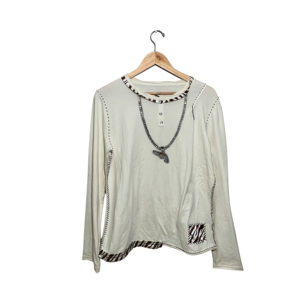 Vintage Double D Ranch Embellished Long Sleeve Tee Necklace Embroidered Sz XL